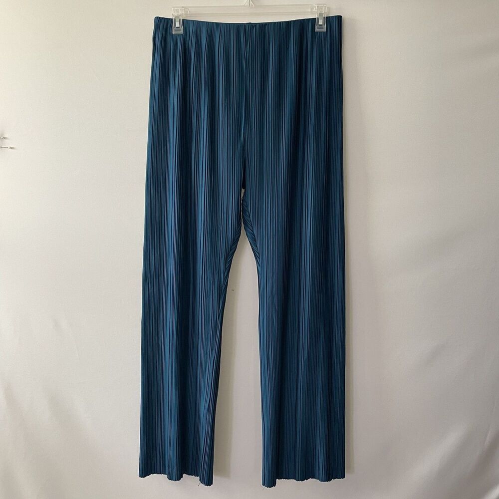 Calvin Klein Women's Pleated Wide Leg Pull On Pants Blue Size L